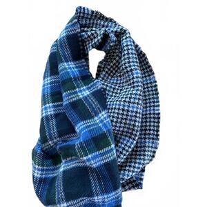 Ricki’s Cabincore Blue Green Soft Plaid Reversible Fringed Scarf